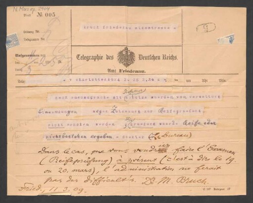 Telegramm an Paul Miche : 11.03.1909