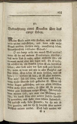 50. Betrachtung eines Kranken über das ewige Leben