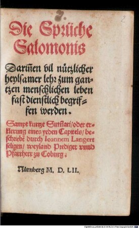 Die Sprüche Salomons