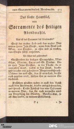 Das fünfte Hauptstück, vom Sacramente des heiligen Abendmahls.