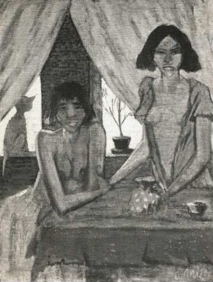Zigeunerinnen mit Katze : Zigeunerinnen mit Katze. Gemälde (1927; O. Mueller)