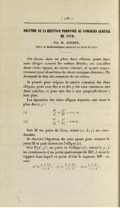 Solution de la question proposée au concours général de 1870.