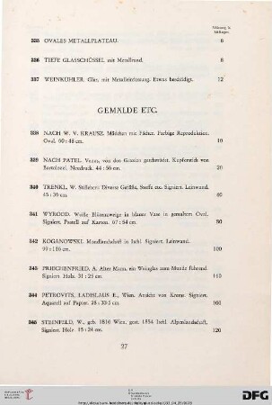 Gemälde etc. (Nr. 338-365)