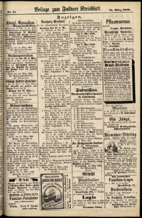 Zweite Ausgabe vom Samstag, den 20. März 1886.