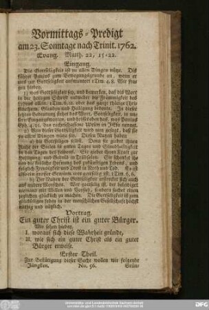 [No. 56.] Vormittags-Predigt am 23. Sonntage nach Trinit. 1762. Evang. Matth. 22, 15 - 22.