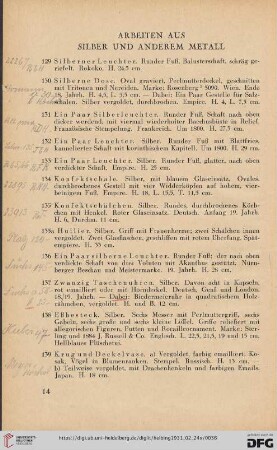 Arbeiten aus Silber und anderem Metall (Nr. 129-155)