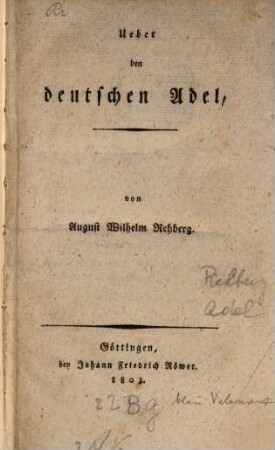 Ueber den deutschen Adel