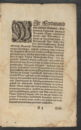 Wir Ferdinand von Gottes Genaden/ ...