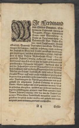 Wir Ferdinand von Gottes Genaden/ ...
