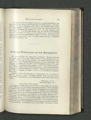 Professor Westermann an den Herausgeber.