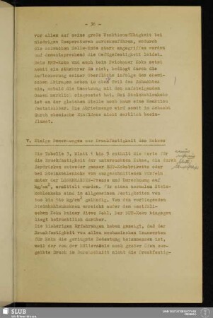 V. Einige Bemerkungen zur Druckfestigkeit des Kokses