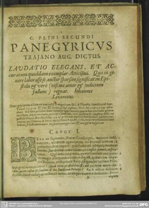 C. Plini Secundi Panegyricus Traiano Aug. Dictus
