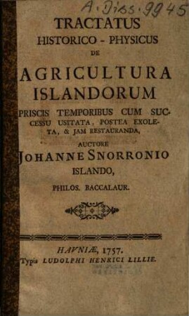 Tractatus historico-physicus de agricultura Islandorum