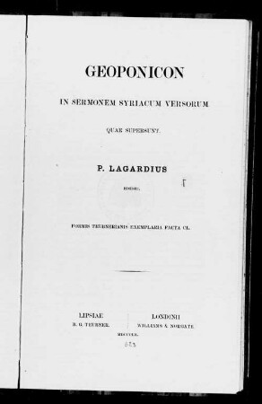 Geoponicon in sermonem Syriacum versorum quae supersunt