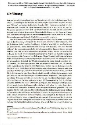 Die Zeitung als Medium in der neueren Sprachgeschichte: Einführung