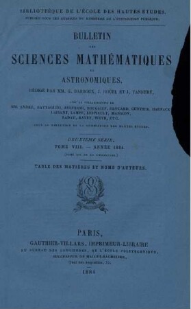 Tome VIII. - Année 1884.