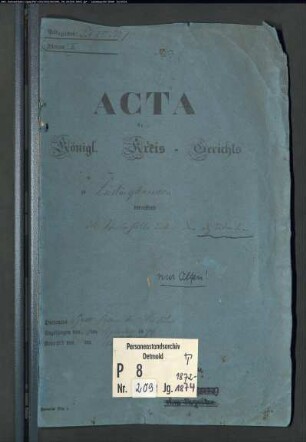 Protokollakten des Kreisgerichts Lüdinghausen für den Ort Olfen (Dissidenten T 1872-1874)