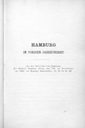 Hamburg im vorigen Jahrhundert