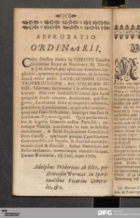 Approbatio Ordinarii.