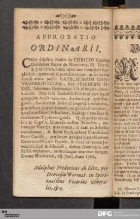 Approbatio Ordinarii.