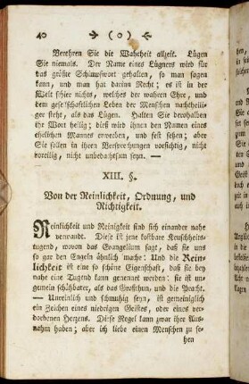 XIII. §. Von der Reinlichkeit, Ordnung, und Richtigkeit.