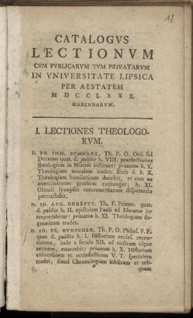 1780: Catalogus Lectionum Et Publicarum Et Privatorum In Universitate Lipsiensi ... Habendarum