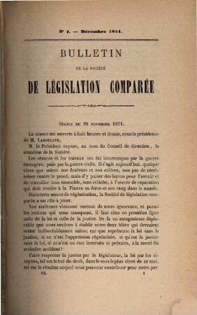 Bulletin de la Société de Législation Comparée. 3, [3] = A. 3. 1871/72