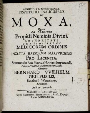 Disputatio Inauguralis De Moxa