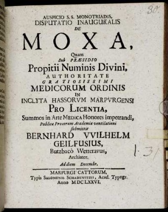 Disputatio Inauguralis De Moxa