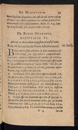 De Bonis Operibus. Disputatio VI.