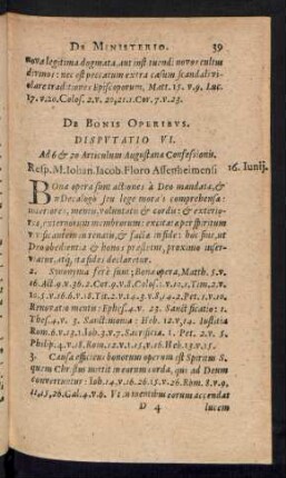 De Bonis Operibus. Disputatio VI.
