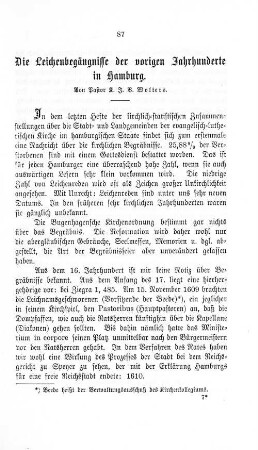 Die Leichenbegängnisse der vorigen Jahrhunderte in Hamburg.