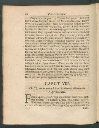 Caput VIII. De Chymicis circa Veneris Aureae Mineram Experimentis.