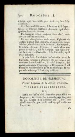 Rodolphe I. De Habsbourg. Premier Empereur de la Maison d'Autriche. Vingt-Huitieme Empereur.