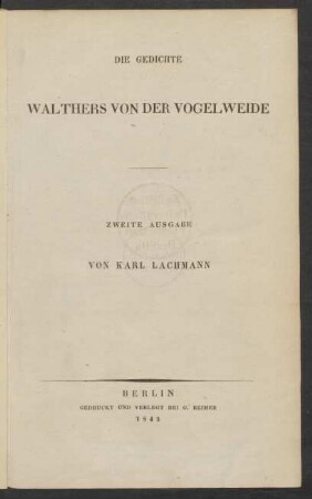 Die Gedichte Walthers Von Der Vogelweide