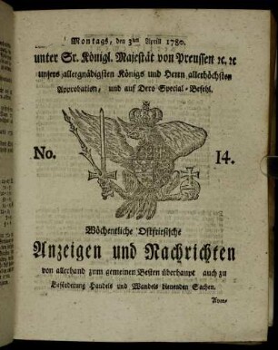 No. 14. Montags, den 3ten Aprill 1780.