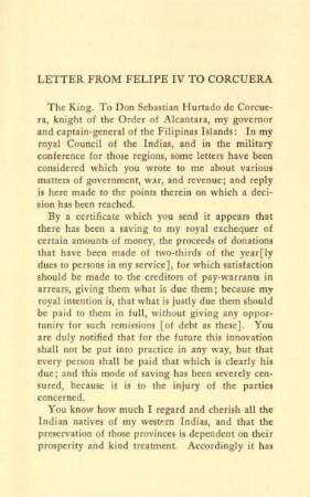 Letter from Felipe IV to Corcuera