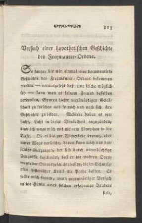 Versuch einer hypothetischen Geschichte des Freymaurer-Ordens