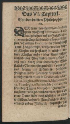 Das VI. Capittel. Von den dritten Philosopho