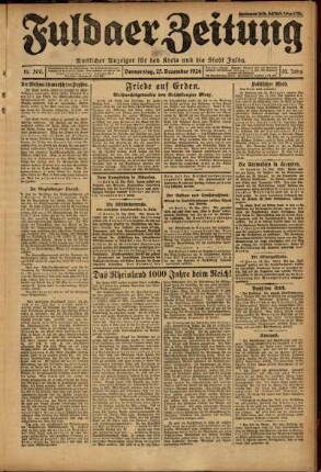 Erste Ausgabe vom Donnerstag, den 25. Dezember 1924.