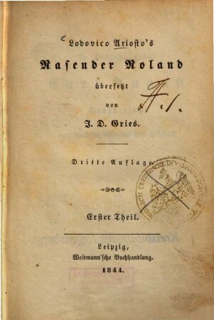 Lodovico Ariosto's Rasender Roland, 1