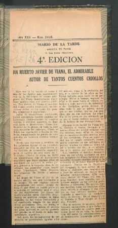 [Recorte de periódico que informe sobre la muerte de Emilio Zona]