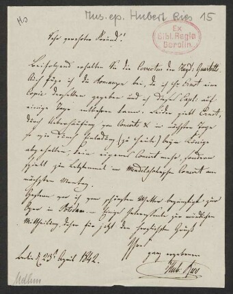 Brief an Ferdinand Mendheim, 23.04.1842