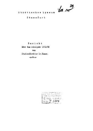 1931/32: Bericht über das Schuljahr ... - 1931/32