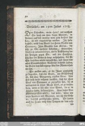Versailles, am 15ten Julius 1758.