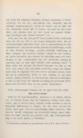 XXII. Purmerender Courant, dd. 23 april 1884 no. 2329. Een opium-zaakje