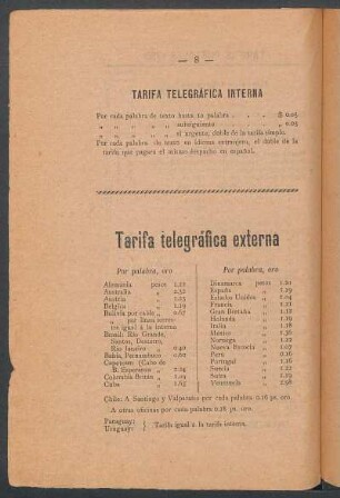 Tarifa telegráfica interna