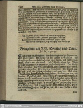Evangelium am XXI. Sonntag nach Trinit., Joh. IV, v. 47-54