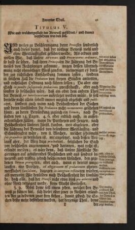 Titulus V. Wie und welchergestalt der Beweiß geführet / und damit verfahren werden soll