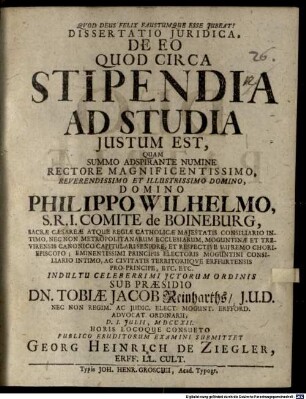 Dissertatio Juridica, De Eo Quod Circa Stipendia Ad Studia Justum Est